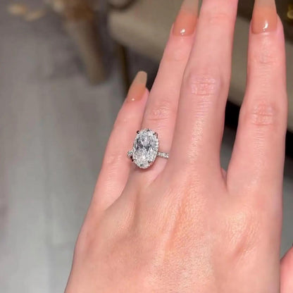 7 CT Oval Cut Moissanite Engagement Ring – Hidden Halo 14K White Gold Bridal Ring