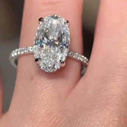 7 CT Oval Cut Moissanite Engagement Ring – Hidden Halo 14K White Gold Bridal Ring