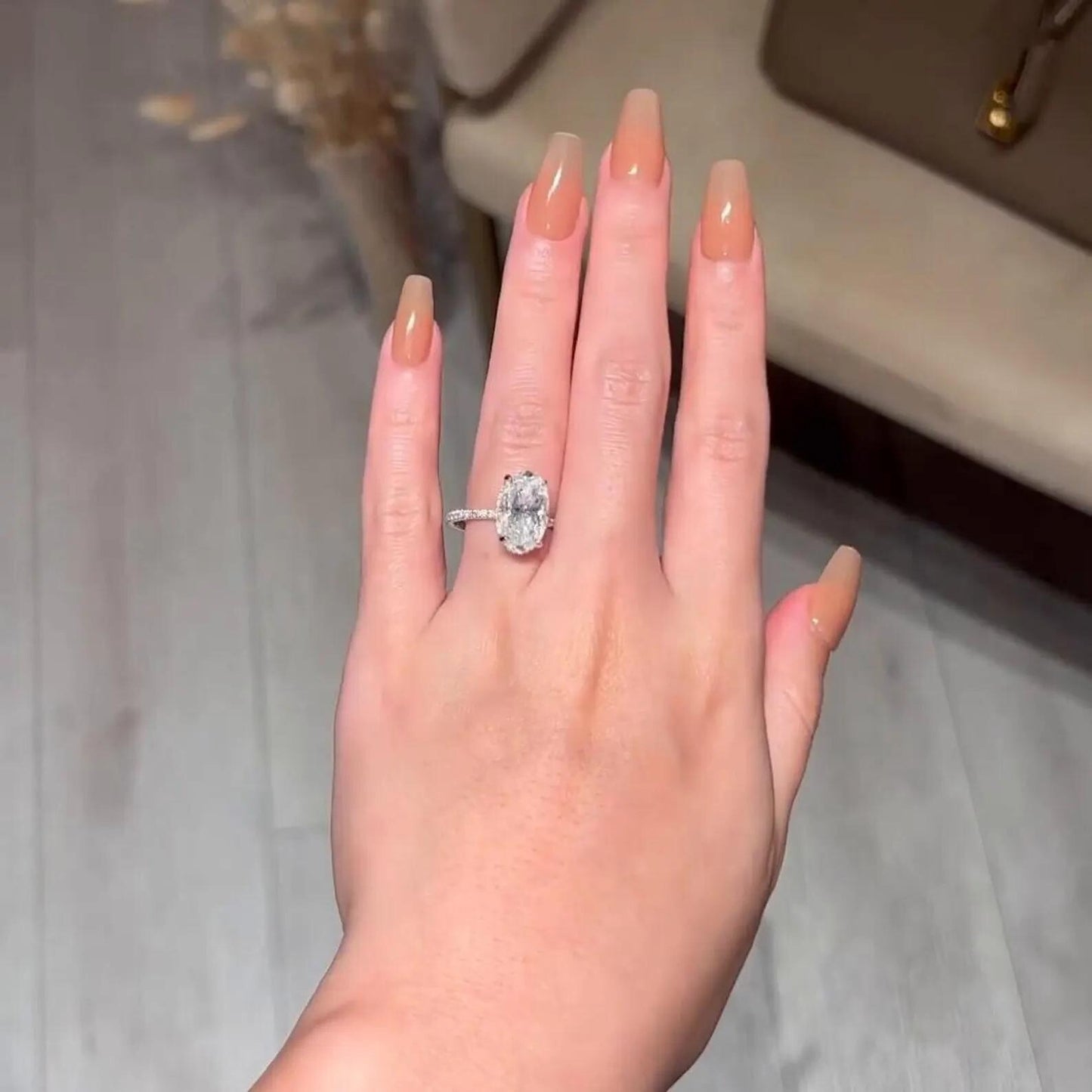 7 CT Oval Cut Moissanite Engagement Ring – Hidden Halo 14K White Gold Bridal Ring