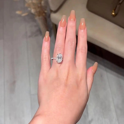 7 CT Oval Cut Moissanite Engagement Ring – Hidden Halo 14K White Gold Bridal Ring