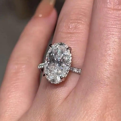7 CT Oval Cut Moissanite Engagement Ring – Hidden Halo 14K White Gold Bridal Ring