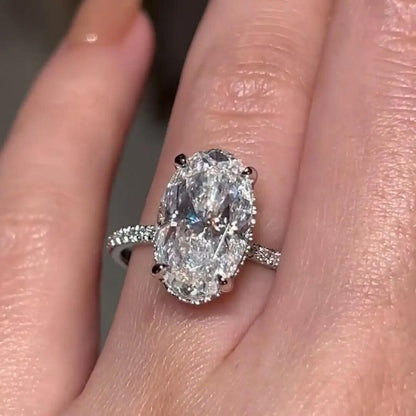 7 CT Oval Cut Moissanite Engagement Ring – Hidden Halo 14K White Gold Bridal Ring