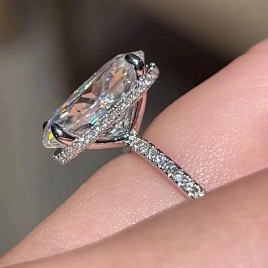 7 CT Oval Cut Moissanite Engagement Ring – Hidden Halo 14K White Gold Bridal Ring