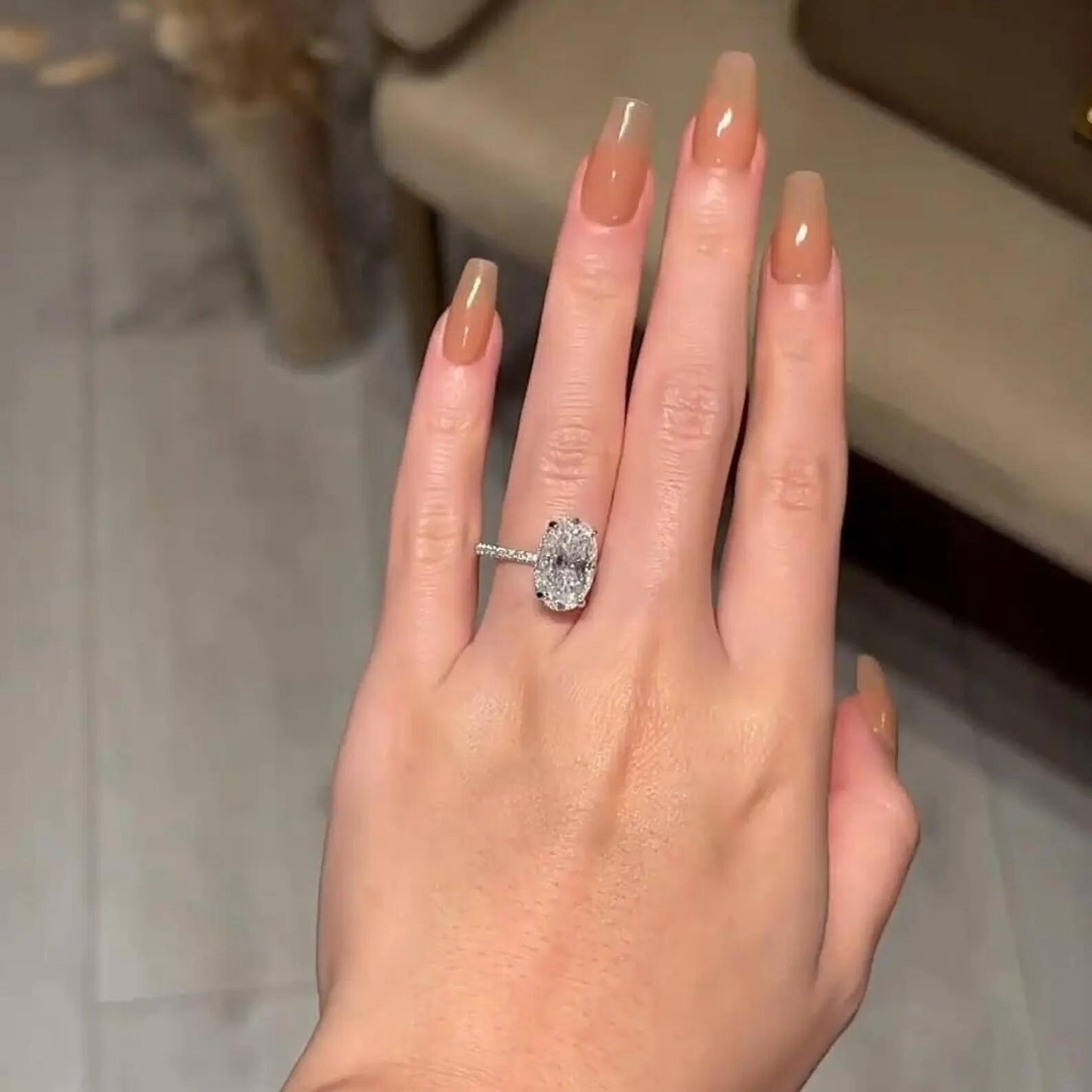 7 CT Oval Cut Moissanite Engagement Ring – Hidden Halo 14K White Gold Bridal Ring