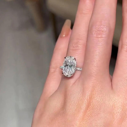 7 CT Oval Cut Moissanite Engagement Ring – Hidden Halo 14K White Gold Bridal Ring