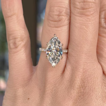 3 CT Marquise Cut Moissanite Engagement Ring 14K Gold – 6 Prong Hidden Halo Wedding Ring