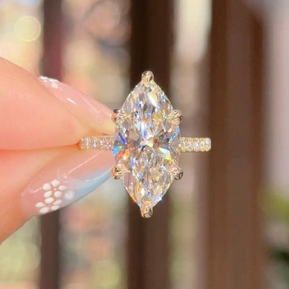 3 CT Marquise Cut Moissanite Engagement Ring 14K Gold – 6 Prong Hidden Halo Wedding Ring