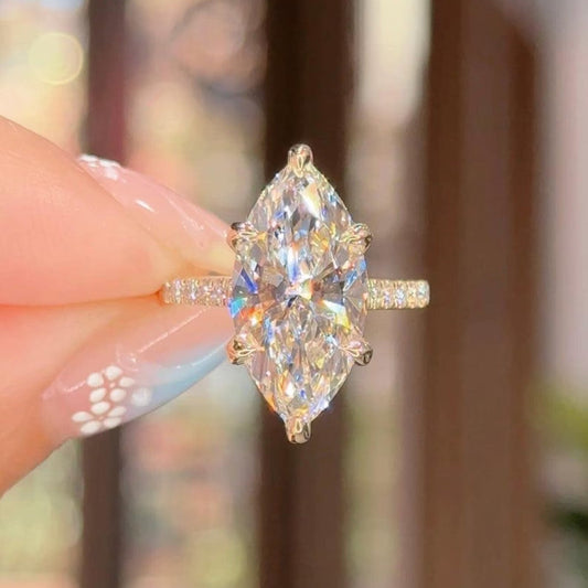 3 CT Marquise Cut Moissanite Engagement Ring 14K Gold – 6 Prong Hidden Halo Wedding Ring
