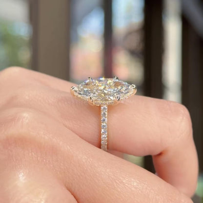 3 CT Marquise Cut Moissanite Engagement Ring 14K Gold – 6 Prong Hidden Halo Wedding Ring