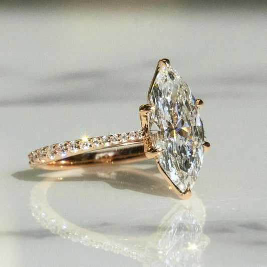 4 CT Marquise Cut Moissanite Engagement Ring Tulip Petal Prong in 14K Solid Gold