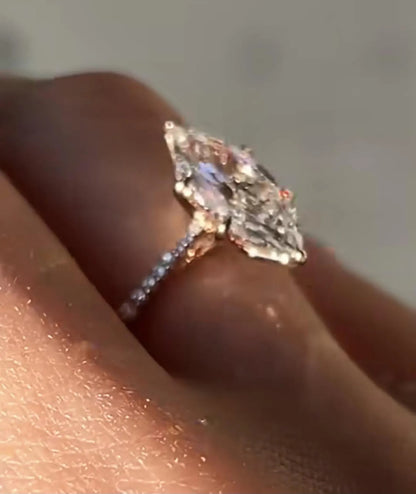 4 CT Marquise Cut Moissanite Engagement Ring Tulip Petal Prong in 14K Solid Gold