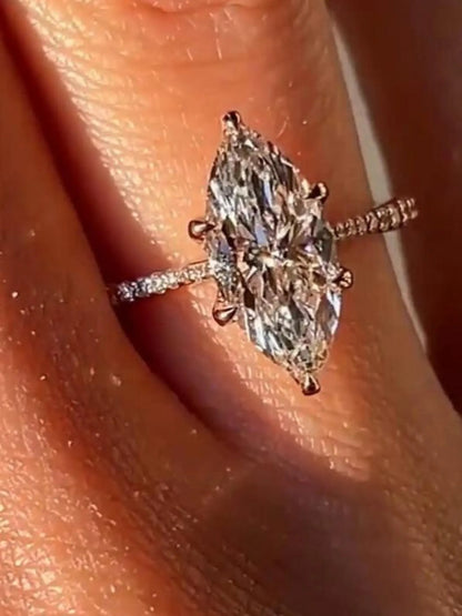 4 CT Marquise Cut Moissanite Engagement Ring Tulip Petal Prong in 14K Solid Gold