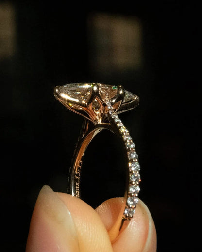 4 CT Marquise Cut Moissanite Engagement Ring Tulip Petal Prong in 14K Solid Gold