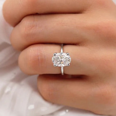 Oval Cut Moissanite Solitaire Engagement Ring – 2 CT Classic Ring in Silver or 14K White Gold Ring