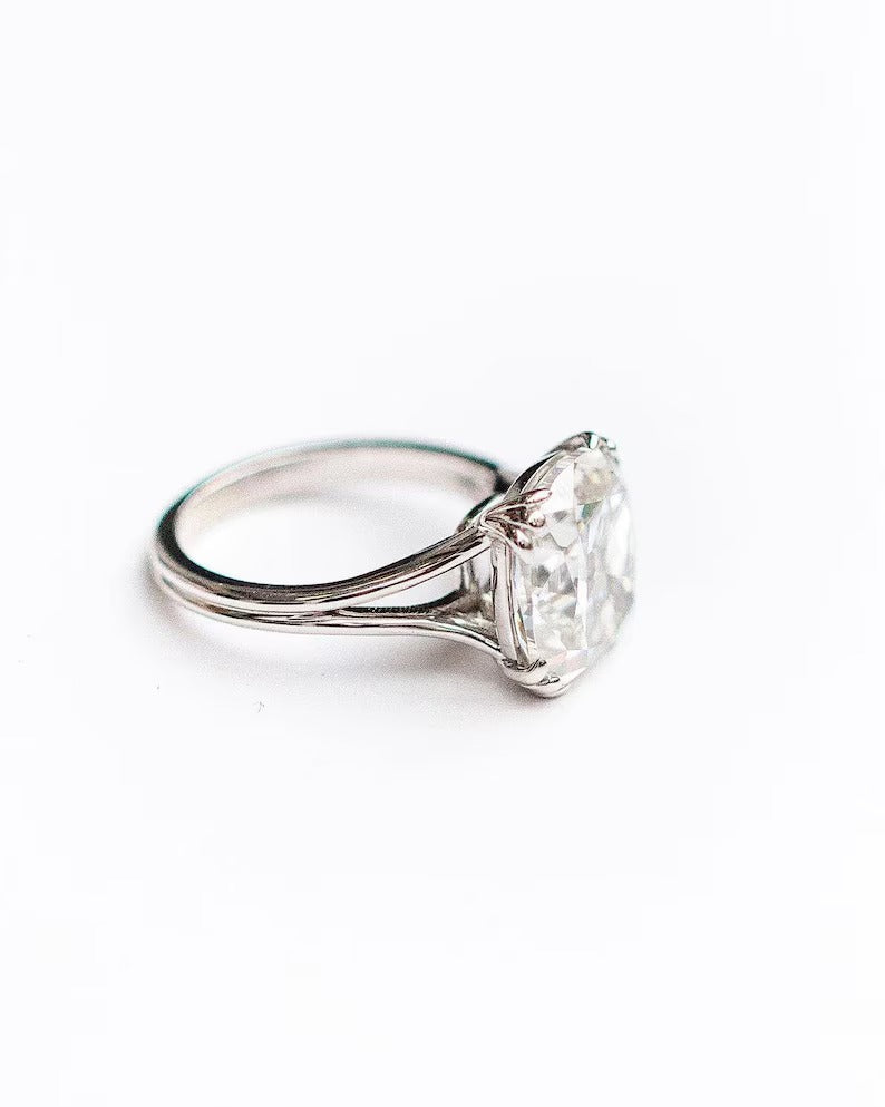 3 CT Cushion Cut Moissanite Engagement Ring – Vintage Style Solitaire Ring in 14K White Gold | Minimalist Moissanite Bridal Ring