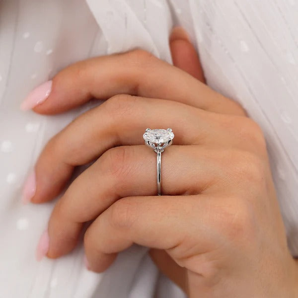Oval Cut Moissanite Solitaire Engagement Ring – 2 CT Classic Ring in Silver or 14K White Gold Ring