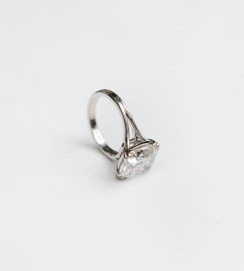 3 CT Cushion Cut Moissanite Engagement Ring – Vintage Style Solitaire Ring in 14K White Gold | Minimalist Moissanite Bridal Ring