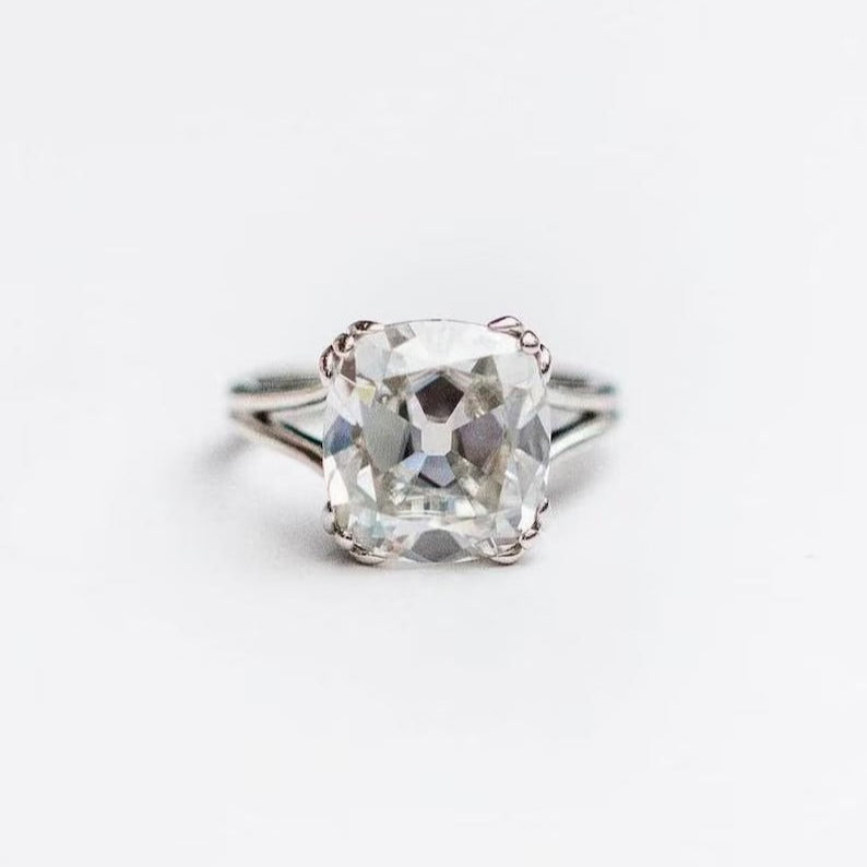 3 CT Cushion Cut Moissanite Engagement Ring – Vintage Style Solitaire Ring in 14K White Gold | Minimalist Moissanite Bridal Ring