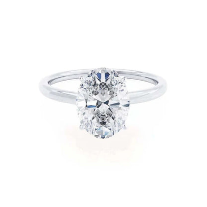 Oval Cut Moissanite Solitaire Engagement Ring – 2 CT Classic Ring in Silver or 14K White Gold Ring