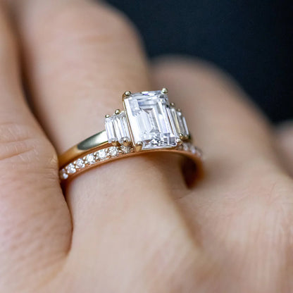 1.60CT Emerald Cut Moissanite or Lab Grown Diamond 5 Stone Engagement Ring | 18K Gold Wedding & Anniversary Ring