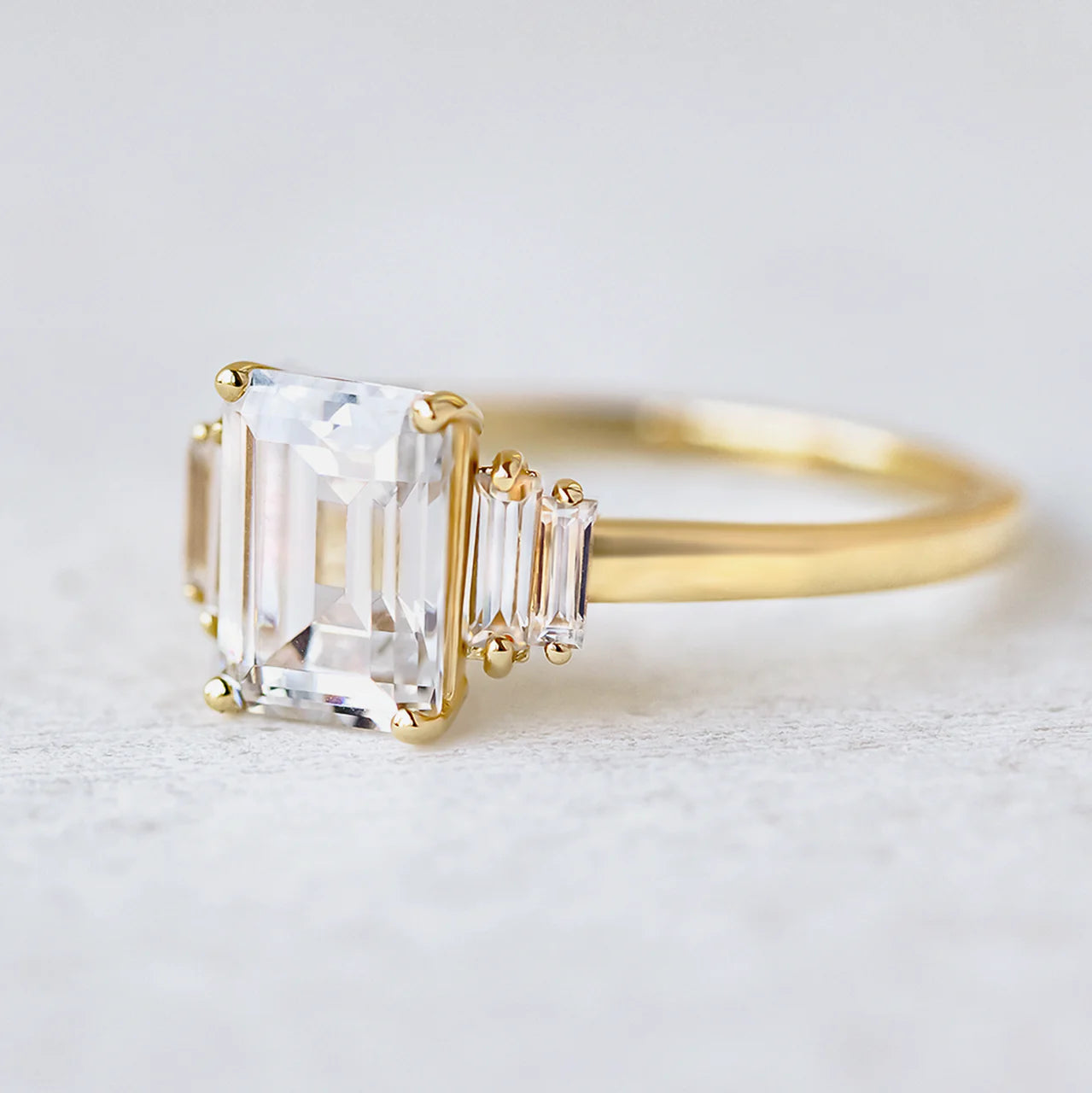1.60CT Emerald Cut Moissanite or Lab Grown Diamond 5 Stone Engagement Ring | 18K Gold Wedding & Anniversary Ring