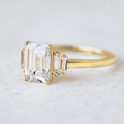 1.60CT Emerald Cut Moissanite or Lab Grown Diamond 5 Stone Engagement Ring | 18K Gold Wedding & Anniversary Ring