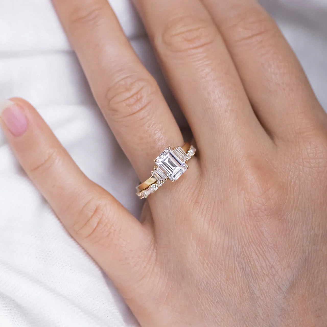 1.60CT Emerald Cut Moissanite or Lab Grown Diamond 5 Stone Engagement Ring | 18K Gold Wedding & Anniversary Ring