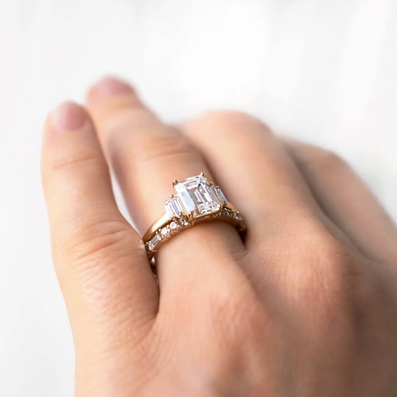 1.60CT Emerald Cut Moissanite or Lab Grown Diamond 5 Stone Engagement Ring | 18K Gold Wedding & Anniversary Ring