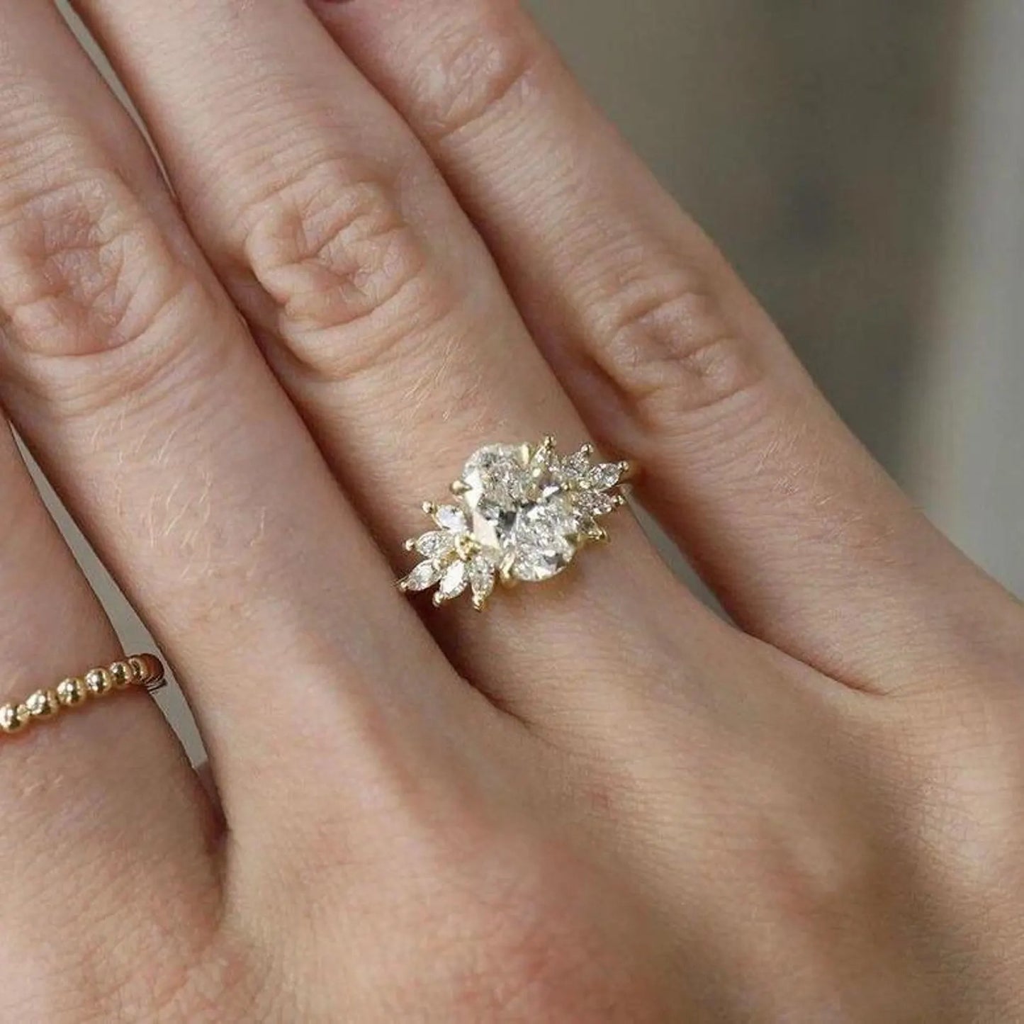 1.5 CT Oval Cut Moissanite Sunburst Halo Engagement Ring, 14K Gold Lab Grown Diamond Ring