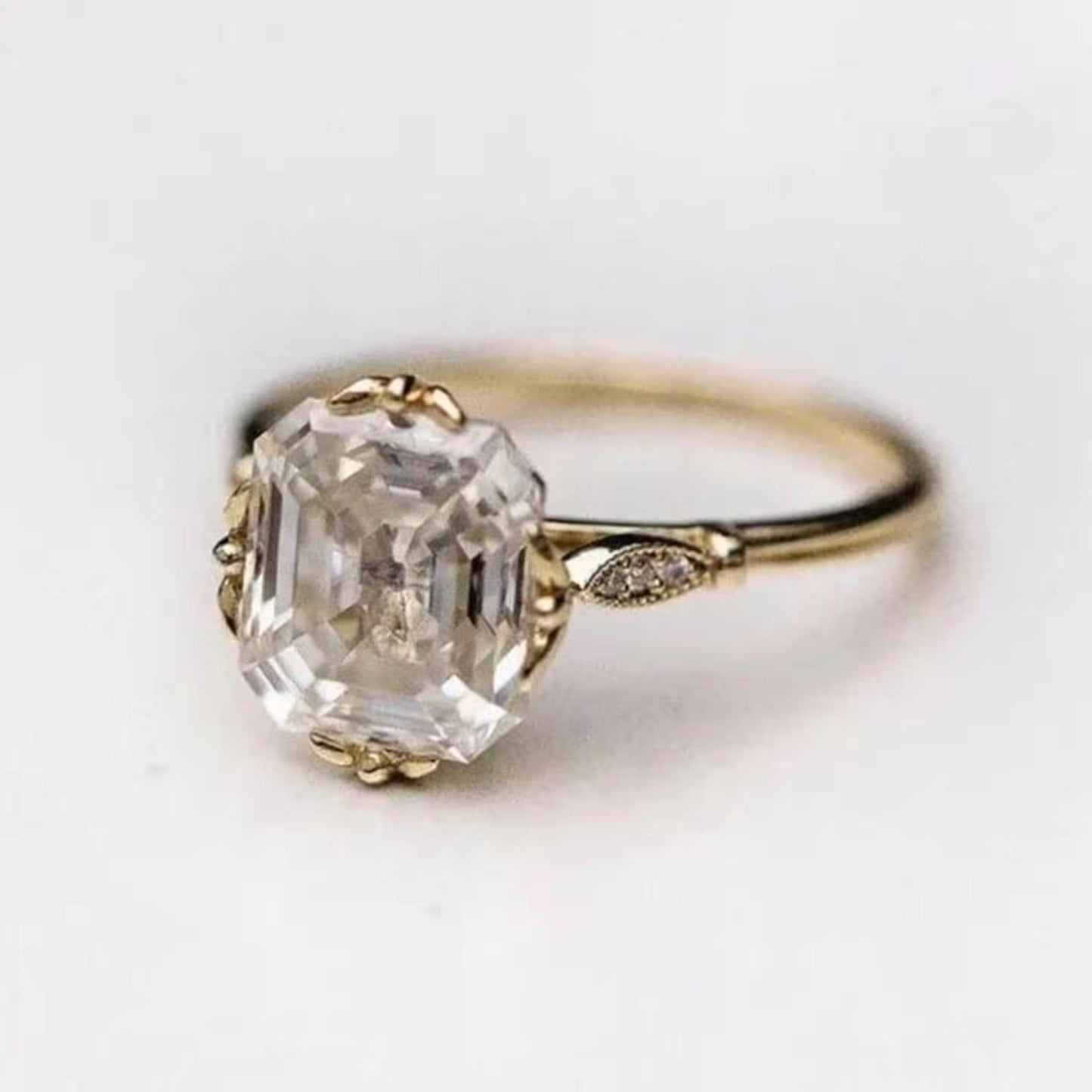 4 CT Asscher Cut Moissanite Diamond Ring Asscher Cut Engagement Ring 14K Gold Wedding Ring For Women Lab Grown Diamond Anniversary Ring