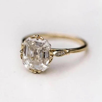 4 CT Asscher Cut Moissanite Diamond Ring Asscher Cut Engagement Ring 14K Gold Wedding Ring For Women Lab Grown Diamond Anniversary Ring