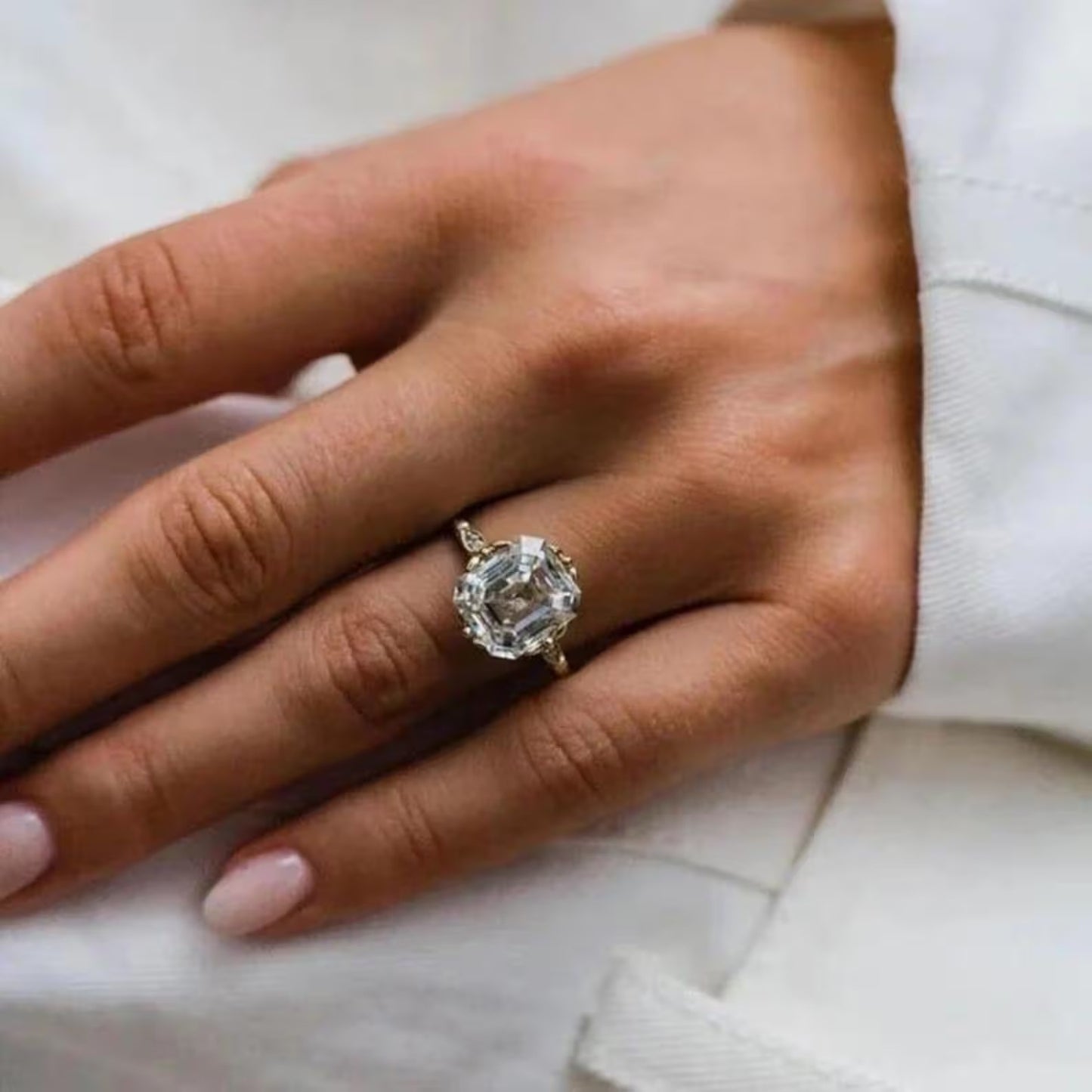 4 CT Asscher Cut Moissanite Diamond Ring Asscher Cut Engagement Ring 14K Gold Wedding Ring For Women Lab Grown Diamond Anniversary Ring