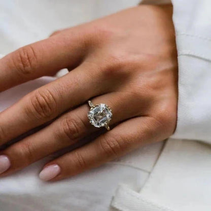 4 CT Asscher Cut Moissanite Diamond Ring Asscher Cut Engagement Ring 14K Gold Wedding Ring For Women Lab Grown Diamond Anniversary Ring