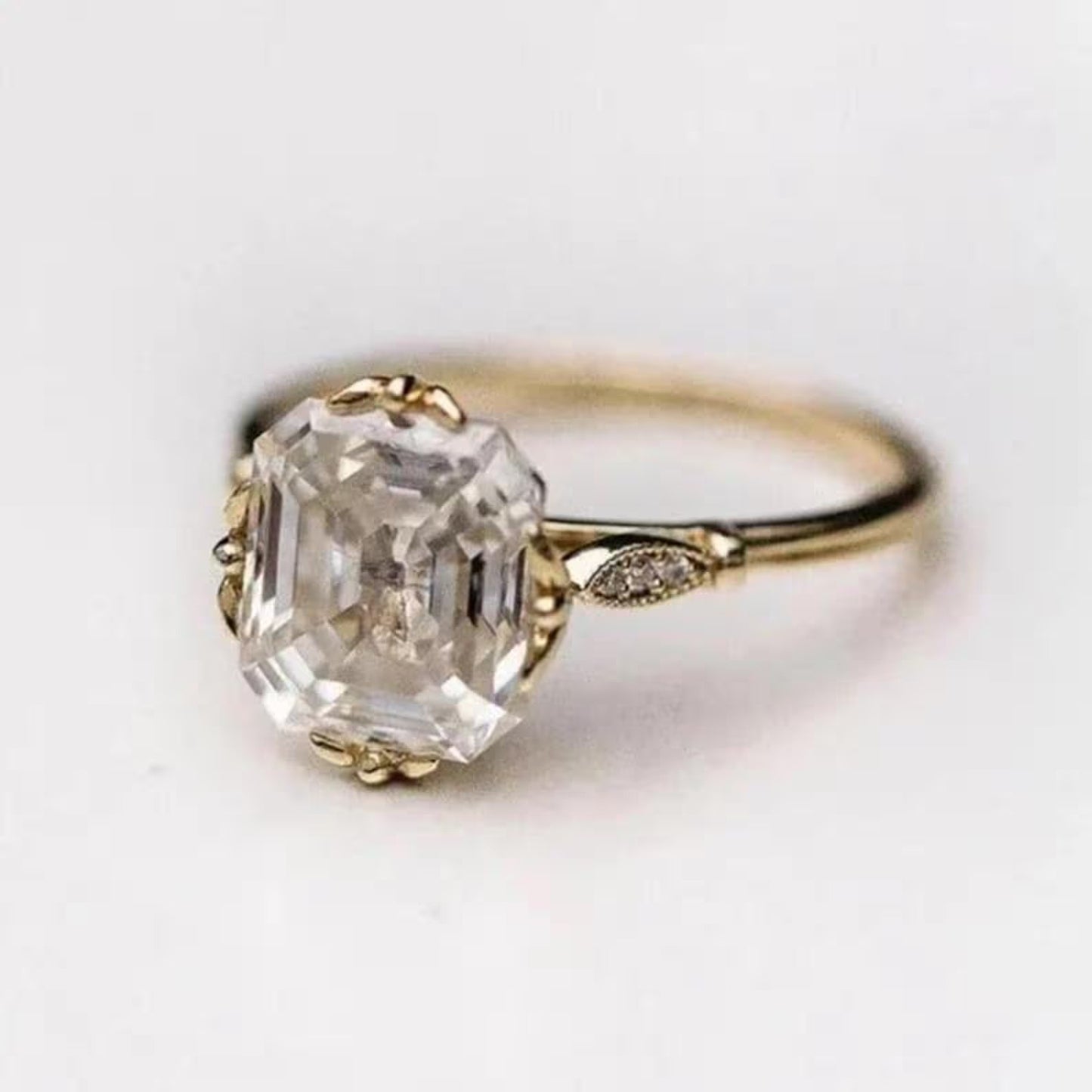 4 CT Asscher Cut Moissanite Diamond Ring Asscher Cut Engagement Ring 14K Gold Wedding Ring For Women Lab Grown Diamond Anniversary Ring