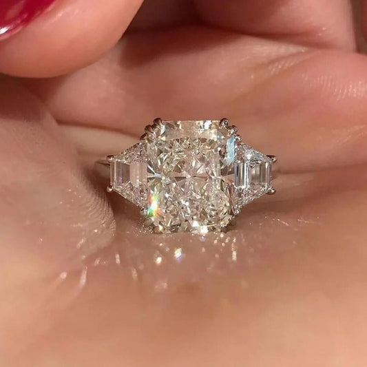 4 CT Radiant Cut Moissanite Three Stone Engagement Ring Gift For Her Promise Ring Solid Gold Ring Anniversary Gifts for Women