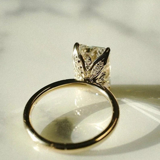 4 CT Emerald Cut Tulip Set Moissanite Diamond Ring Emerald Cut Engagement Ring 14K Gold Wedding Ring Anniversary Ring For Women Promise Ring