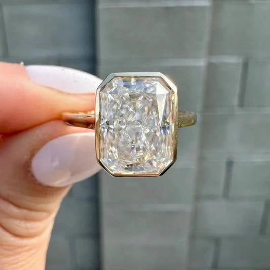 Bezel Set 4 CT Radiant Cut Moissanite Ring Radiant Engagement Ring 14K Gold Wedding Ring Anniversary Gift For Her Radiant Solitaire Ring
