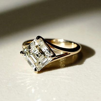 Asscher Cut Moissanite Diamond Ring 14K Solid Gold Engagement Ring Split Shank Ring Asscher Cut Diamond Anniversary Ring Promise Ring