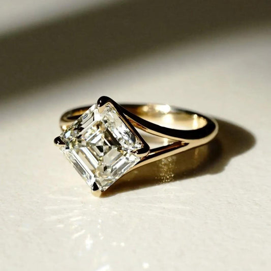 Asscher Cut Moissanite Diamond Ring 14K Solid Gold Engagement Ring Split Shank Ring Asscher Cut Diamond Anniversary Ring Promise Ring
