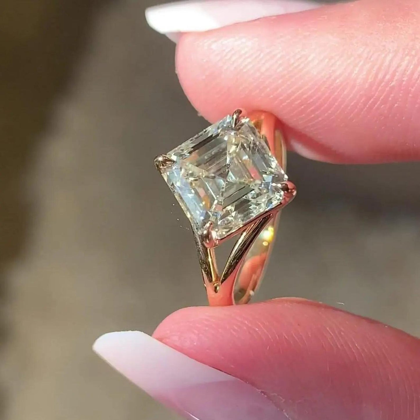 Asscher Cut Moissanite Diamond Ring 14K Solid Gold Engagement Ring Split Shank Ring Asscher Cut Diamond Anniversary Ring Promise Ring