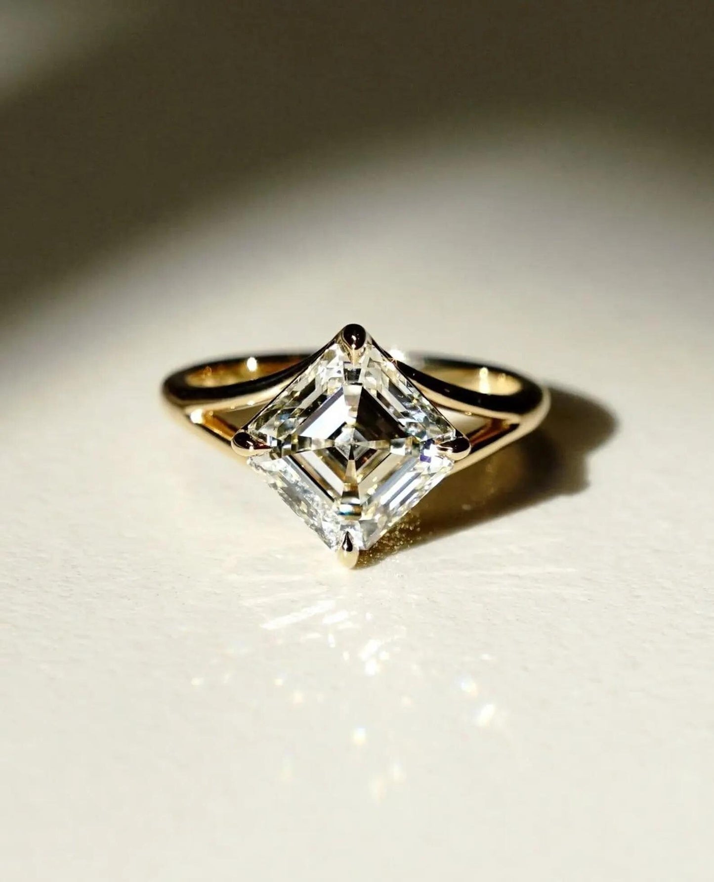Asscher Cut Moissanite Diamond Ring 14K Solid Gold Engagement Ring Split Shank Ring Asscher Cut Diamond Anniversary Ring Promise Ring
