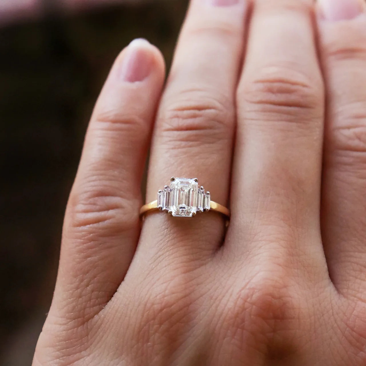 1.60CT Emerald Cut Moissanite or Lab Grown Diamond 5 Stone Engagement Ring | 18K Gold Wedding & Anniversary Ring