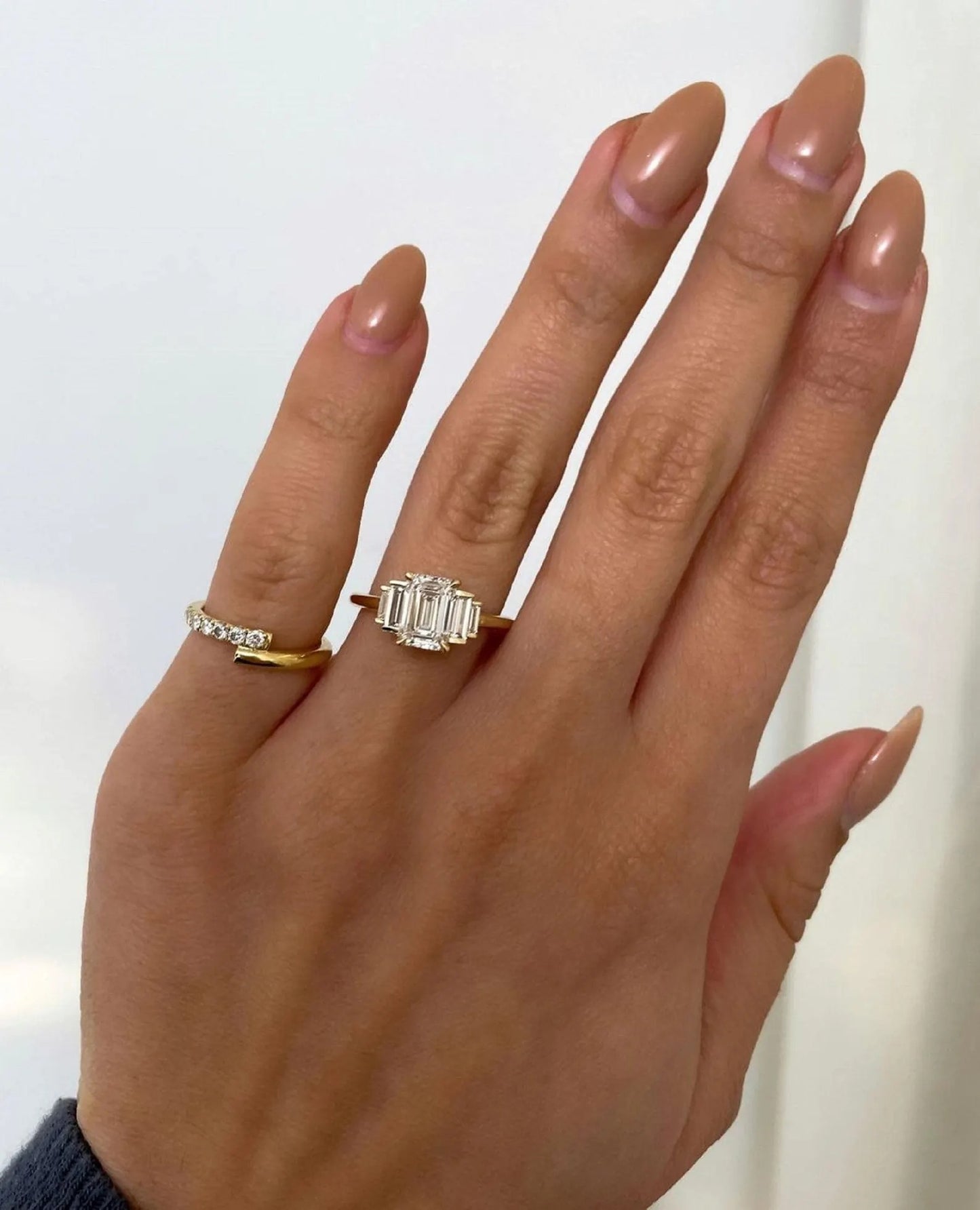 Five Stone Moissanite Engagement Ring Emerald Cut Engagement Ring Five Stone Engagement Ring Moissanite Five Stone Emerald Cut Ring