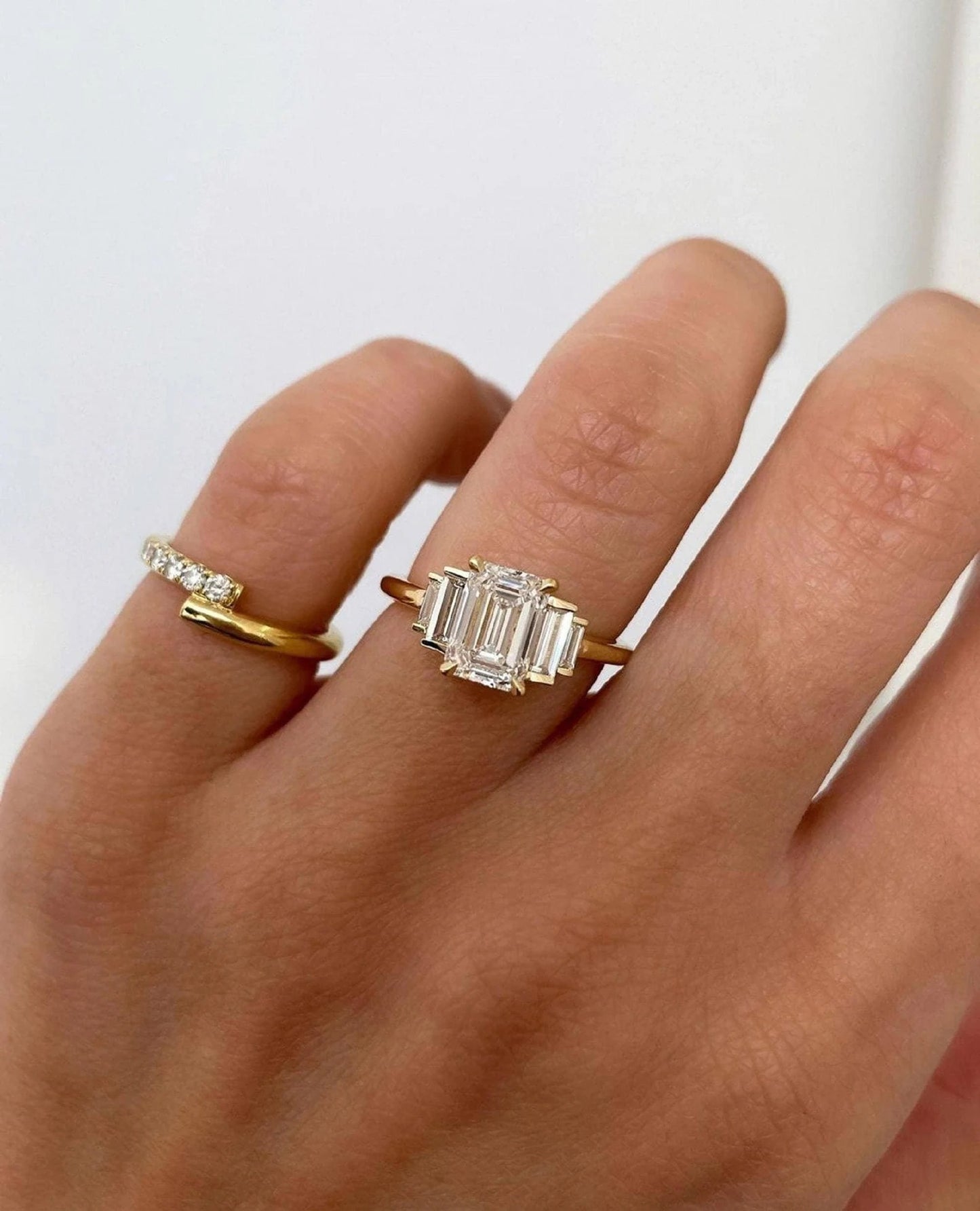 Five Stone Moissanite Engagement Ring Emerald Cut Engagement Ring Five Stone Engagement Ring Moissanite Five Stone Emerald Cut Ring