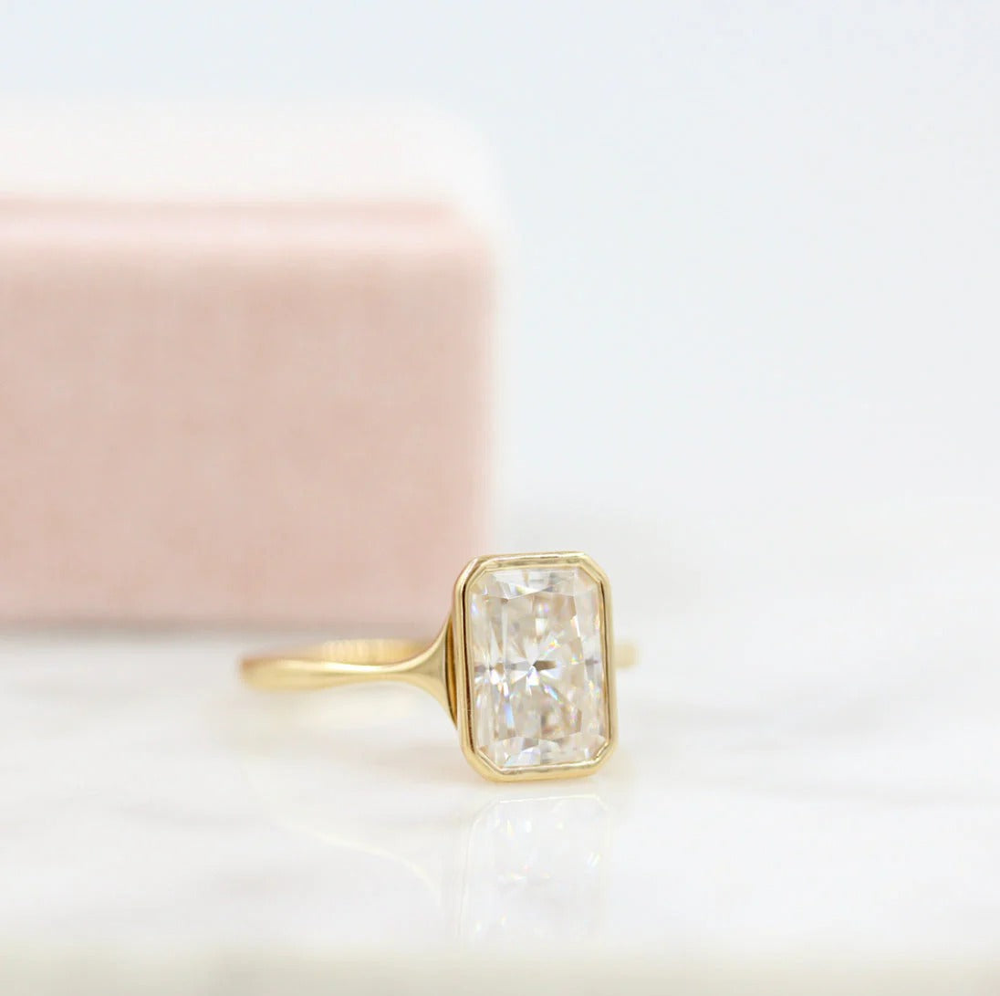 Radiant Cut Bezel Set Moissanite Ring – 2.5 CT Solitaire Engagement Ring – 14K Solid Gold Ring