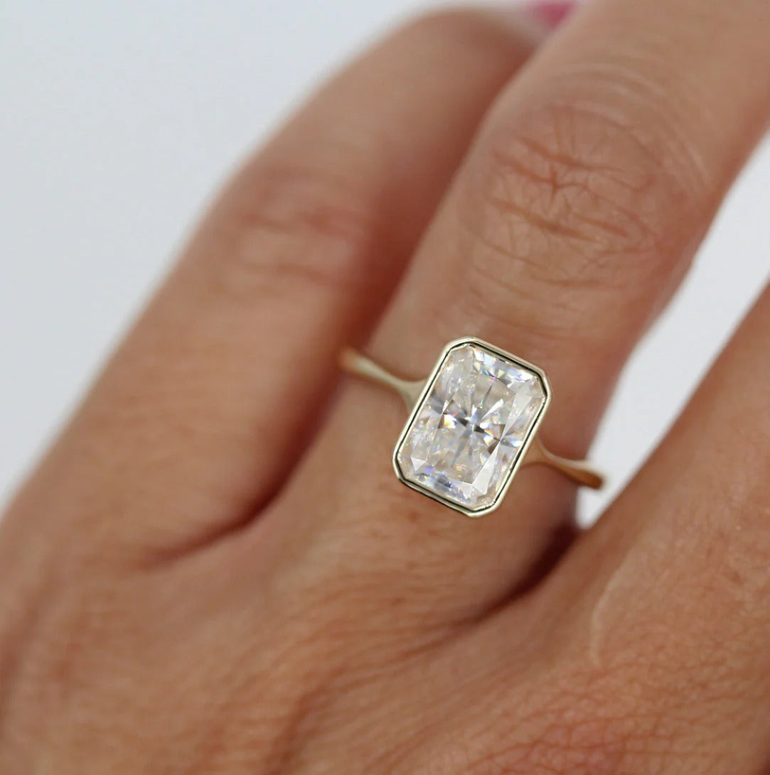 Radiant Cut Bezel Set Moissanite Ring – 2.5 CT Solitaire Engagement Ring – 14K Solid Gold Ring
