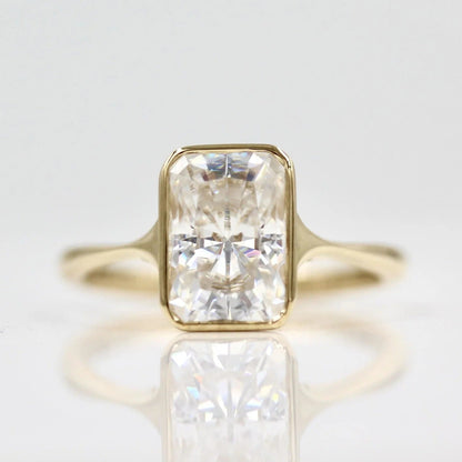 Radiant Cut Bezel Set Moissanite Ring – 2.5 CT Solitaire Engagement Ring – 14K Solid Gold Ring