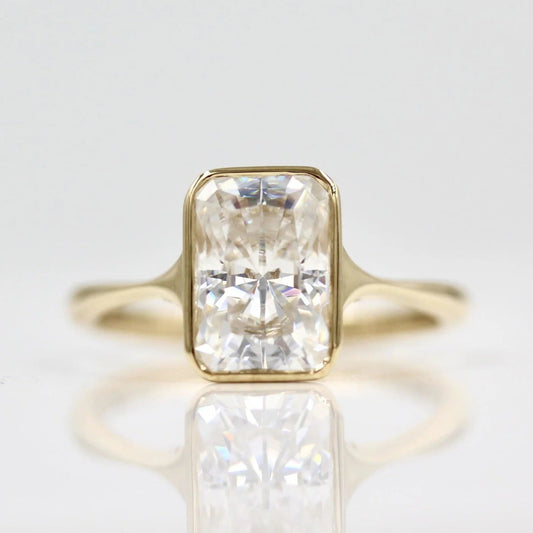 Radiant Cut Bezel Set Moissanite Ring – 2.5 CT Solitaire Engagement Ring – 14K Solid Gold Ring