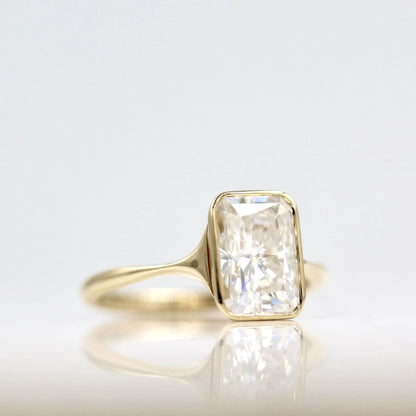 Radiant Cut Bezel Set Moissanite Ring – 2.5 CT Solitaire Engagement Ring – 14K Solid Gold Ring