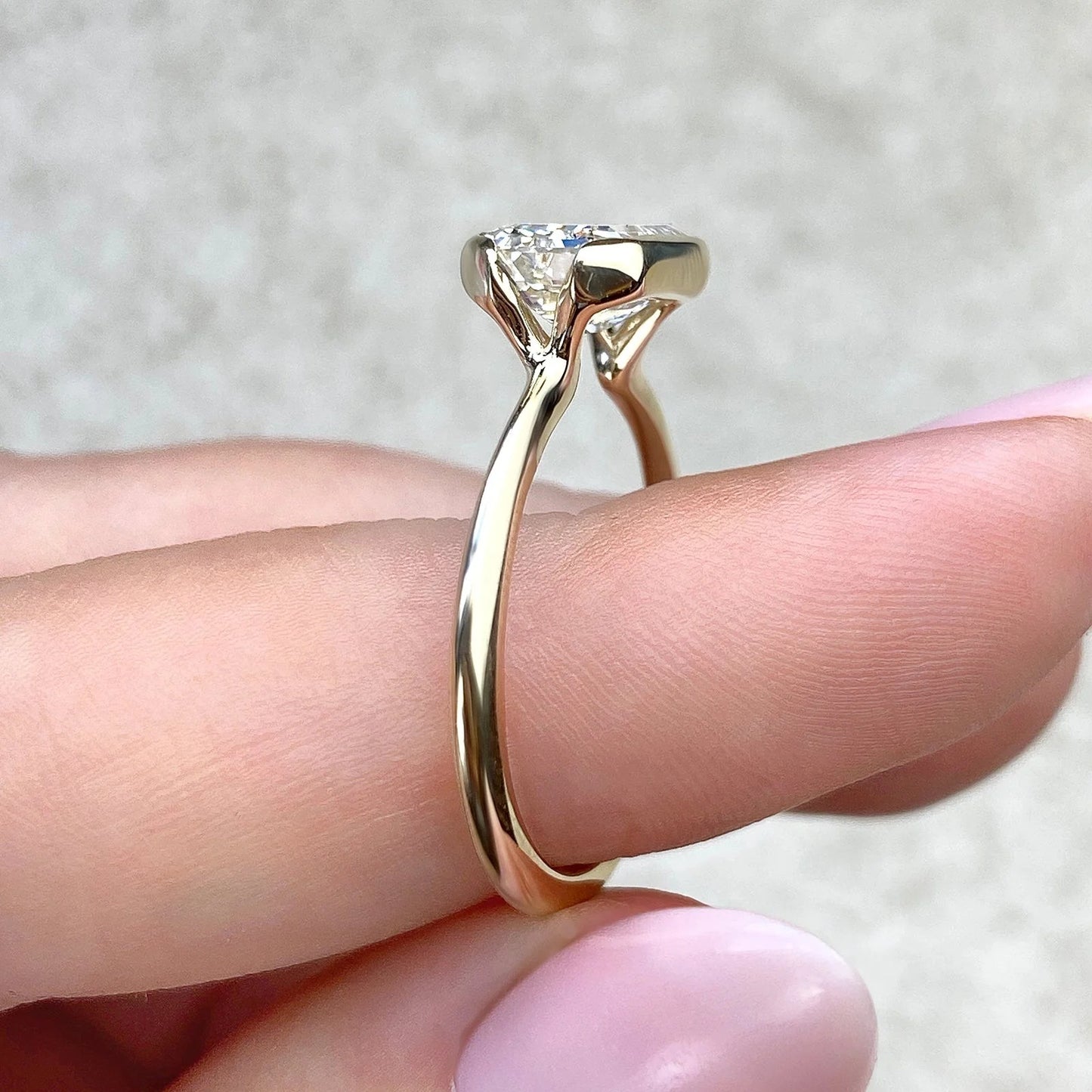 Emerald Cut Moissanite Ring – 2.2 CT Half Bezel Solitaire Engagement Ring – 14K Gold Ring